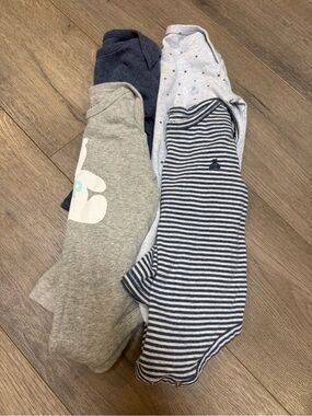 GAP Baby Bodysuit Set - Navy, Gray & Light Blue Stripes